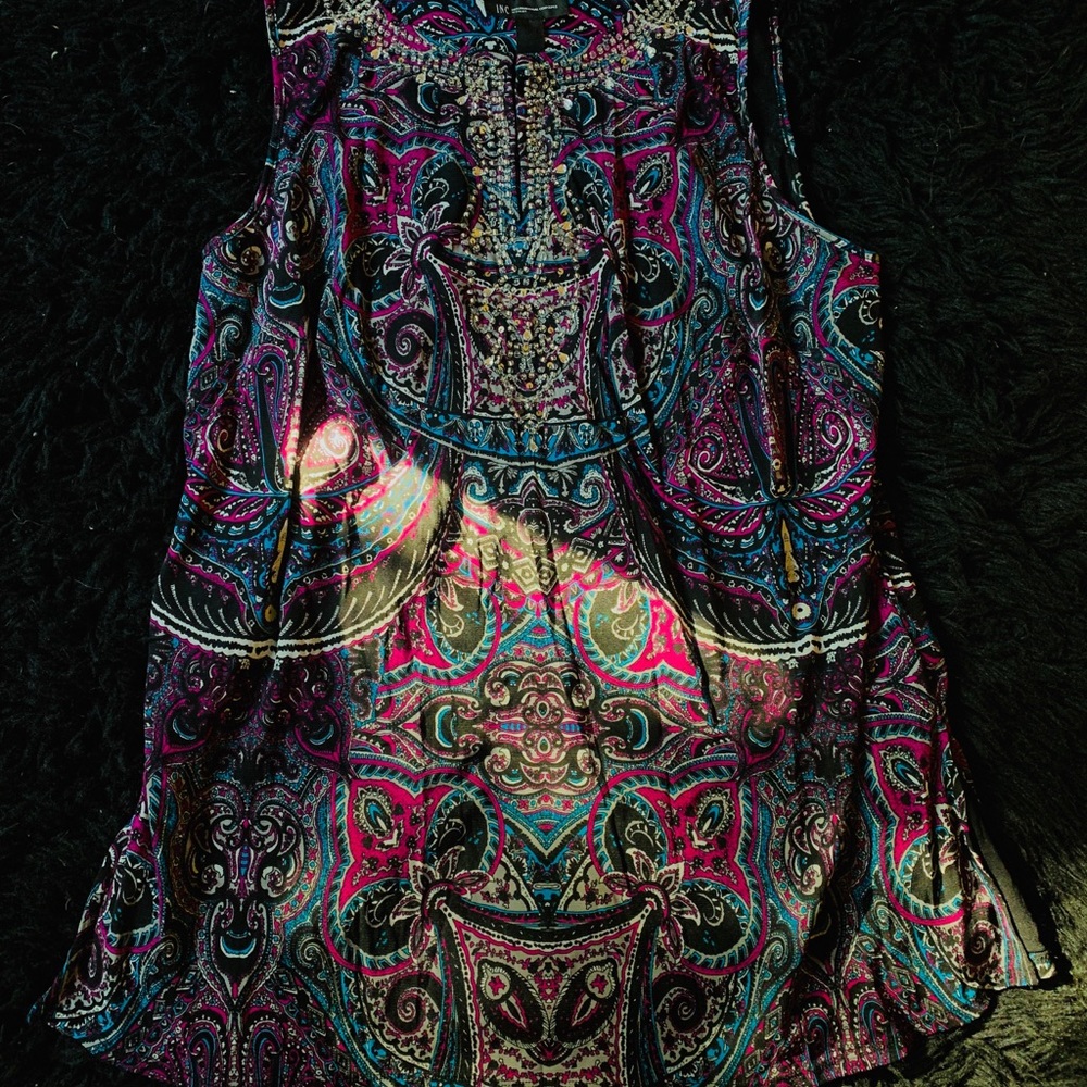 INC purple paisley beaded top